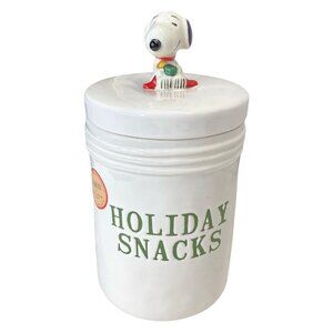 Rae Dunn Peanuts Snoopy Ceramic Holiday Snacks Treats Cookie Jar Topped Canister